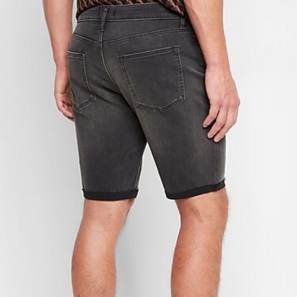 Express Slim Distressed Raw Hem White Temp Control Hyper Stretch Jean Shorts - Picture 4 of 13